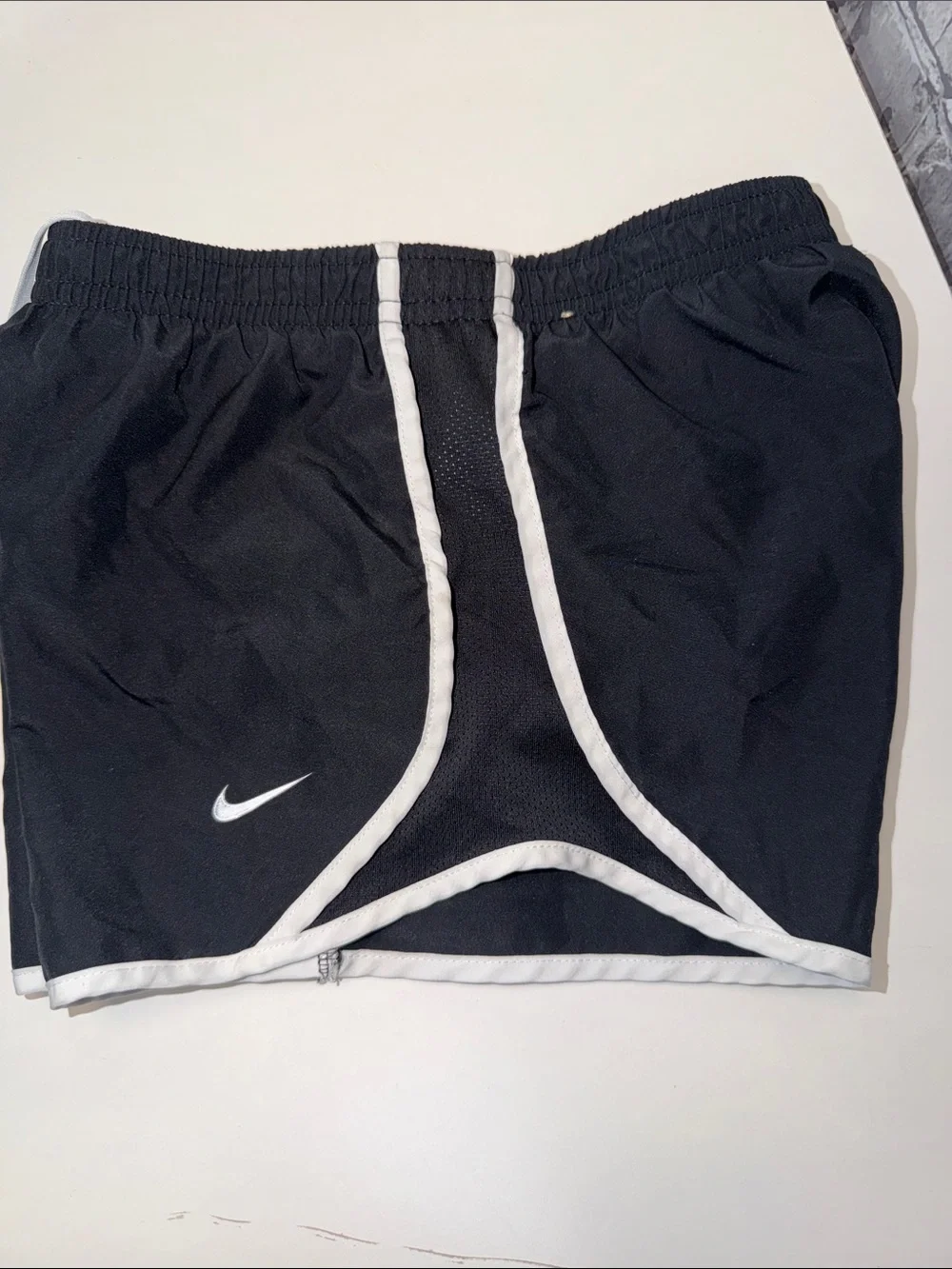 Girls Nike Black Shorts with White Trim and Swoosh